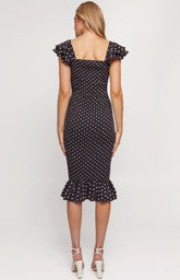 SOGNA COL Polka Dot Shirred Midi Dress with Layered SDR1297A